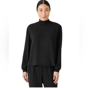 NWT Eileen Fisher Silk Georgette Crepe Mock Neck Top Size M